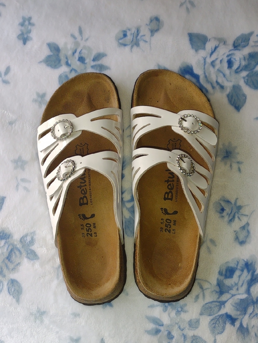 Betula Women's White Buckle Slide Sandals Birkenstock Style Slip On